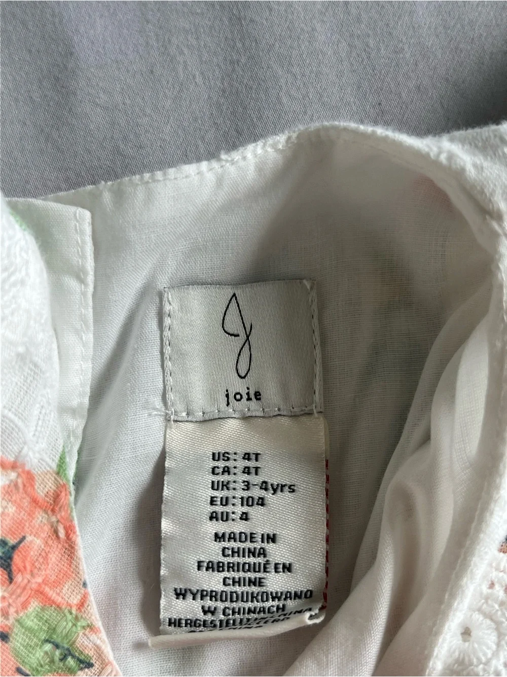 Joie White Dress with Peach Floral Print and Green Leaves